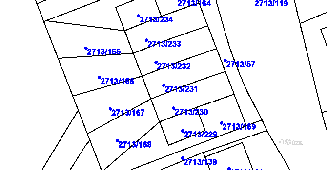 Parcela st. 2713/231 v KÚ Pelhřimov, Katastrální mapa