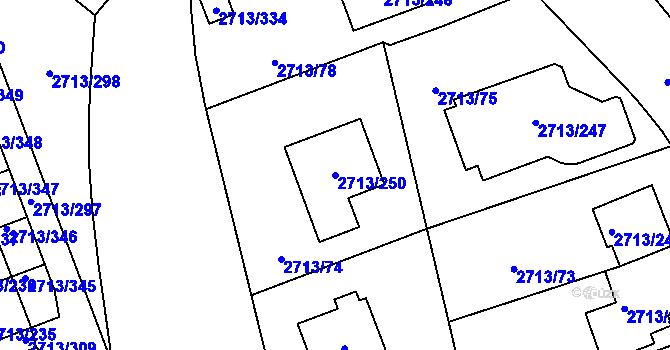 Parcela st. 2713/250 v KÚ Pelhřimov, Katastrální mapa