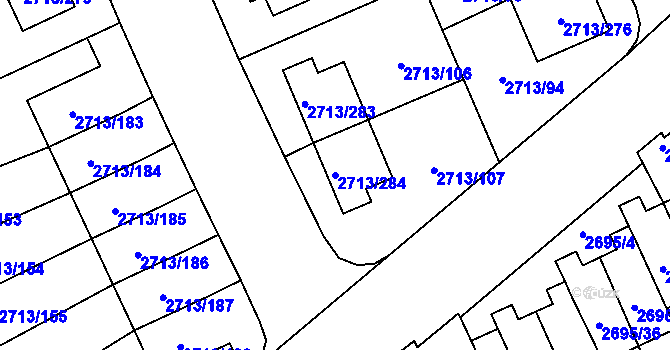 Parcela st. 2713/284 v KÚ Pelhřimov, Katastrální mapa