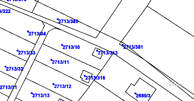 Parcela st. 2713/313 v KÚ Pelhřimov, Katastrální mapa