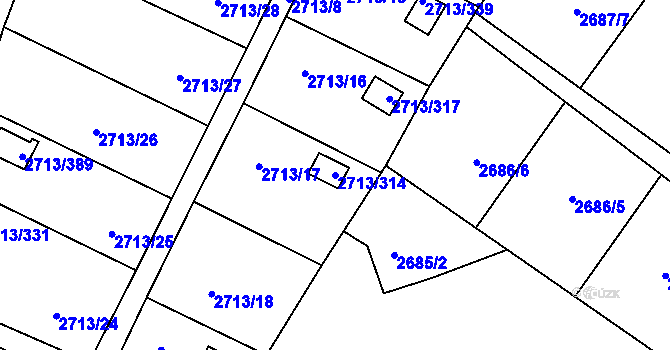 Parcela st. 2713/314 v KÚ Pelhřimov, Katastrální mapa