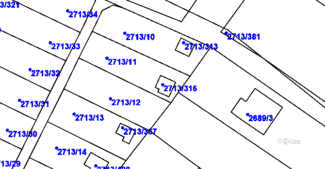 Parcela st. 2713/316 v KÚ Pelhřimov, Katastrální mapa