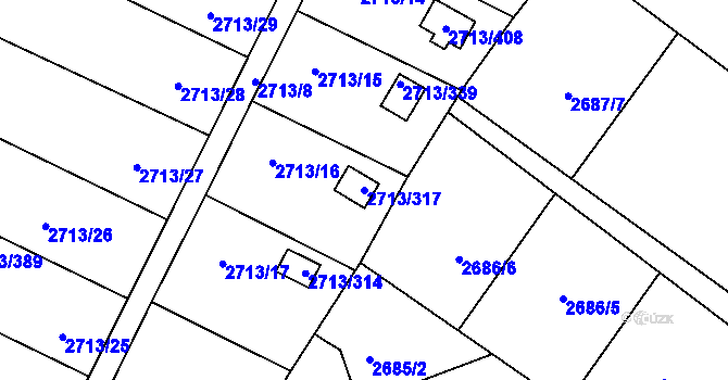 Parcela st. 2713/317 v KÚ Pelhřimov, Katastrální mapa