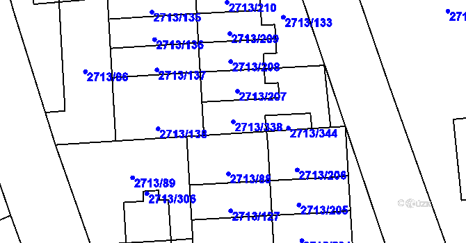 Parcela st. 2713/338 v KÚ Pelhřimov, Katastrální mapa
