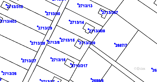 Parcela st. 2713/339 v KÚ Pelhřimov, Katastrální mapa