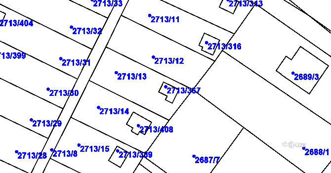 Parcela st. 2713/367 v KÚ Pelhřimov, Katastrální mapa