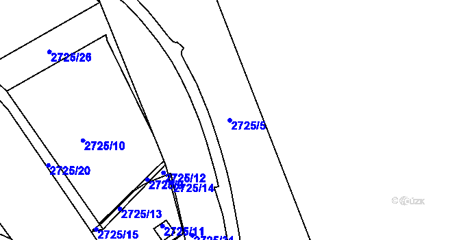 Parcela st. 2725/5 v KÚ Pelhřimov, Katastrální mapa