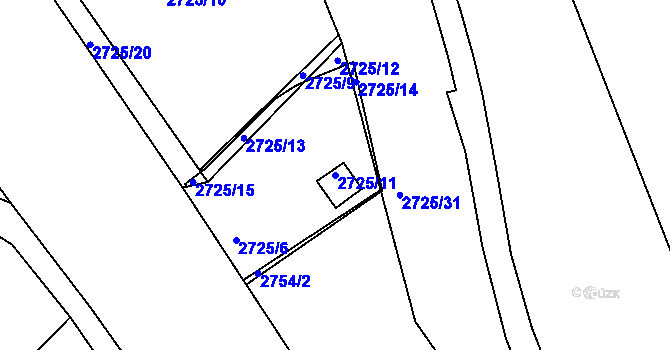 Parcela st. 2725/11 v KÚ Pelhřimov, Katastrální mapa