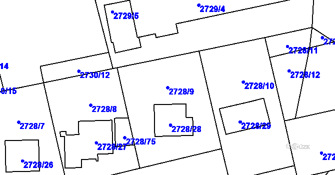Parcela st. 2728/9 v KÚ Pelhřimov, Katastrální mapa