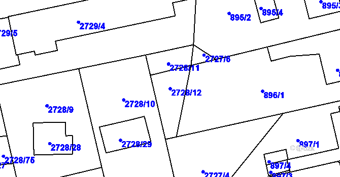 Parcela st. 2728/12 v KÚ Pelhřimov, Katastrální mapa
