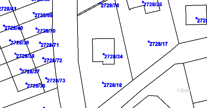 Parcela st. 2728/24 v KÚ Pelhřimov, Katastrální mapa