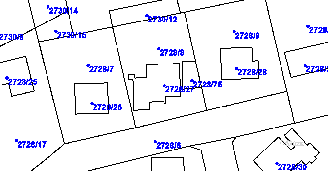 Parcela st. 2728/27 v KÚ Pelhřimov, Katastrální mapa