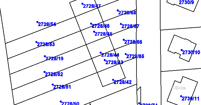 Parcela st. 2728/44 v KÚ Pelhřimov, Katastrální mapa
