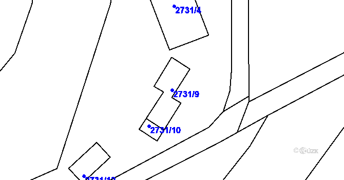 Parcela st. 2731/9 v KÚ Pelhřimov, Katastrální mapa