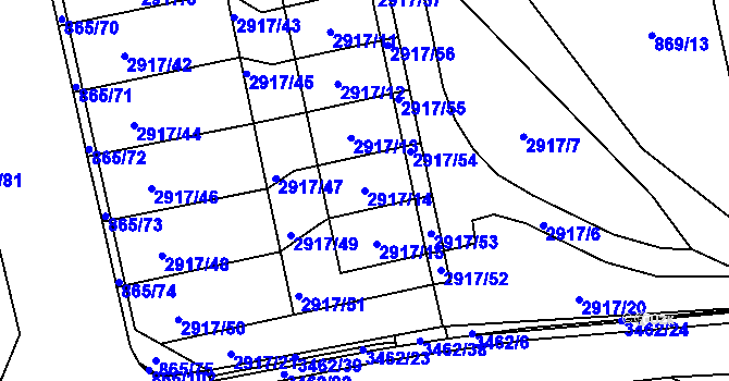 Parcela st. 2917/14 v KÚ Pelhřimov, Katastrální mapa