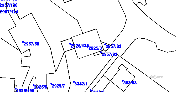 Parcela st. 2925/3 v KÚ Pelhřimov, Katastrální mapa