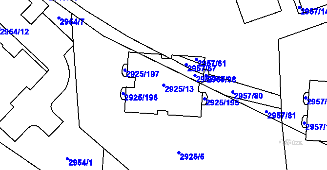 Parcela st. 2925/13 v KÚ Pelhřimov, Katastrální mapa