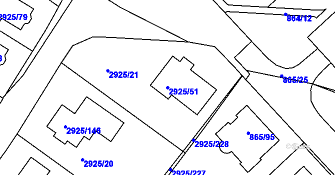 Parcela st. 2925/51 v KÚ Pelhřimov, Katastrální mapa