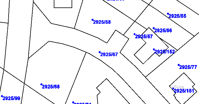 Parcela st. 2925/67 v KÚ Pelhřimov, Katastrální mapa