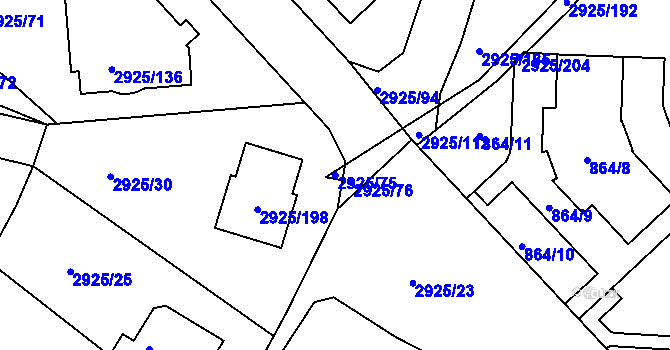 Parcela st. 2925/75 v KÚ Pelhřimov, Katastrální mapa