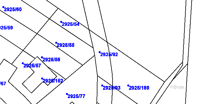 Parcela st. 2925/92 v KÚ Pelhřimov, Katastrální mapa