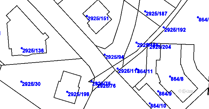 Parcela st. 2925/94 v KÚ Pelhřimov, Katastrální mapa