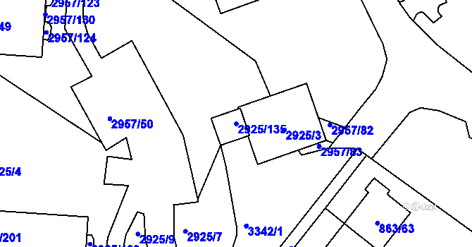 Parcela st. 2925/135 v KÚ Pelhřimov, Katastrální mapa