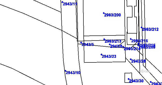 Parcela st. 2943/5 v KÚ Pelhřimov, Katastrální mapa