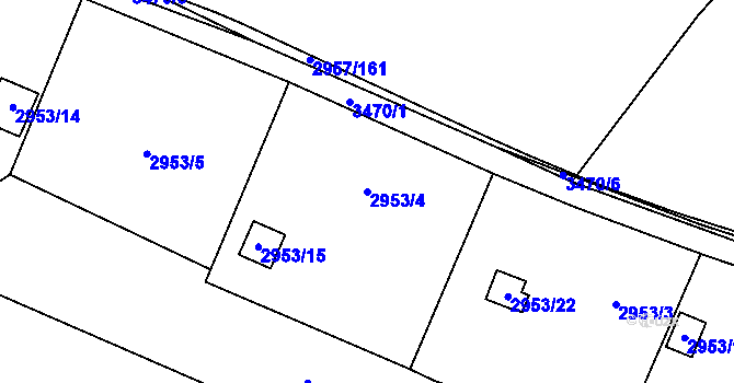 Parcela st. 2953/4 v KÚ Pelhřimov, Katastrální mapa