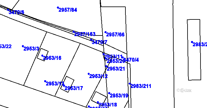 Parcela st. 2953/11 v KÚ Pelhřimov, Katastrální mapa
