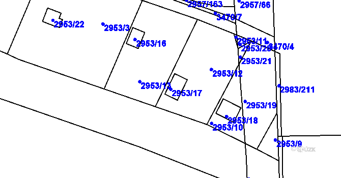 Parcela st. 2953/17 v KÚ Pelhřimov, Katastrální mapa