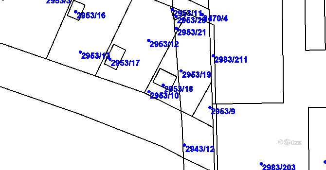 Parcela st. 2953/18 v KÚ Pelhřimov, Katastrální mapa
