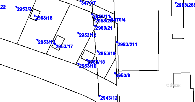 Parcela st. 2953/19 v KÚ Pelhřimov, Katastrální mapa