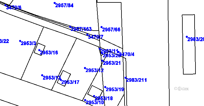 Parcela st. 2953/20 v KÚ Pelhřimov, Katastrální mapa