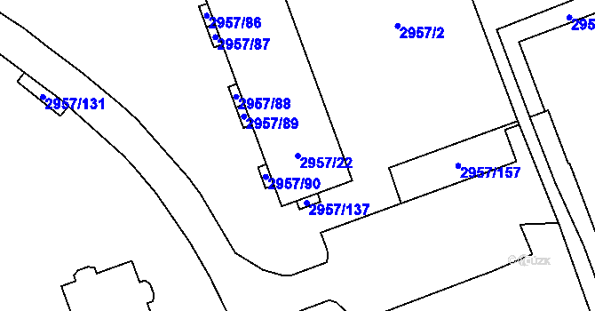 Parcela st. 2957/22 v KÚ Pelhřimov, Katastrální mapa