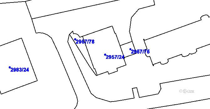 Parcela st. 2957/24 v KÚ Pelhřimov, Katastrální mapa