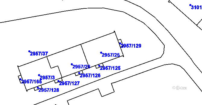 Parcela st. 2957/25 v KÚ Pelhřimov, Katastrální mapa