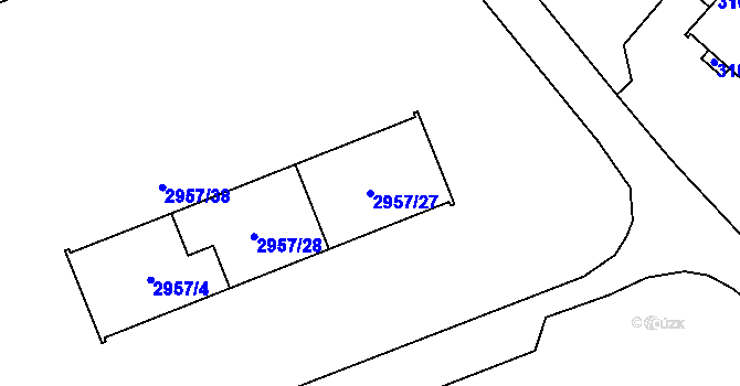 Parcela st. 2957/27 v KÚ Pelhřimov, Katastrální mapa