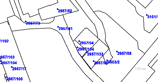 Parcela st. 2957/54 v KÚ Pelhřimov, Katastrální mapa