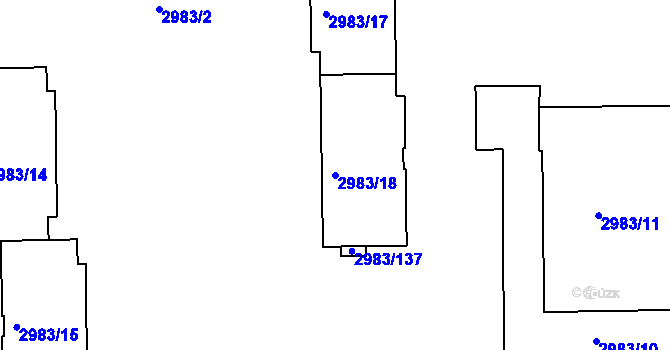 Parcela st. 2983/18 v KÚ Pelhřimov, Katastrální mapa