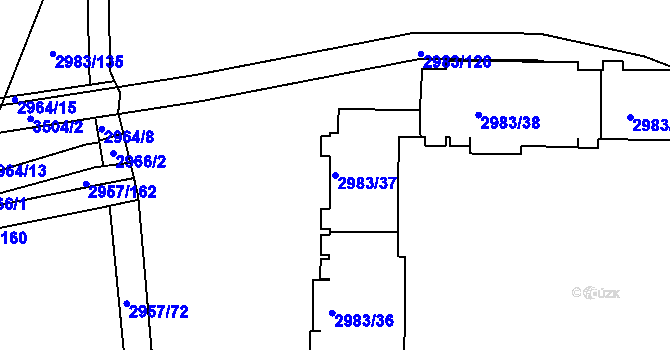 Parcela st. 2983/37 v KÚ Pelhřimov, Katastrální mapa