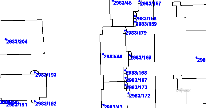 Parcela st. 2983/44 v KÚ Pelhřimov, Katastrální mapa