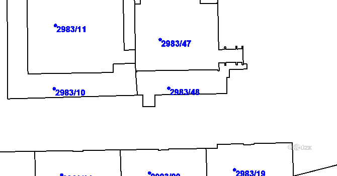 Parcela st. 2983/48 v KÚ Pelhřimov, Katastrální mapa