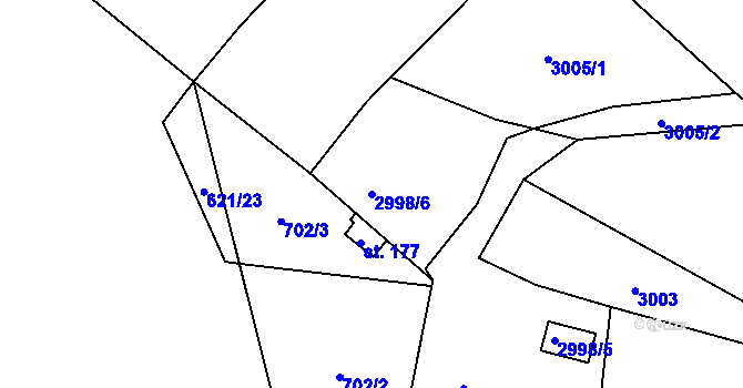 Parcela st. 2998/6 v KÚ Pelhřimov, Katastrální mapa