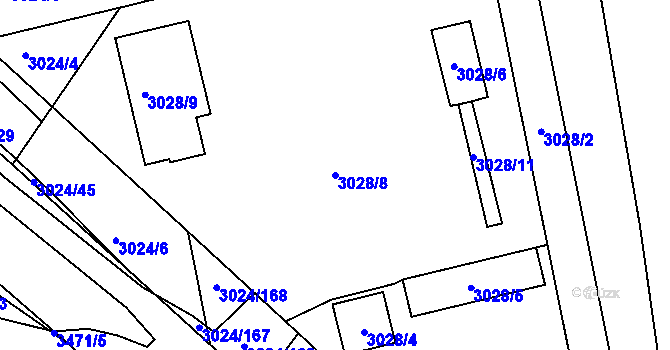 Parcela st. 3028/8 v KÚ Pelhřimov, Katastrální mapa