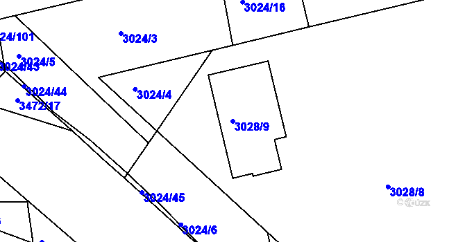 Parcela st. 3028/9 v KÚ Pelhřimov, Katastrální mapa
