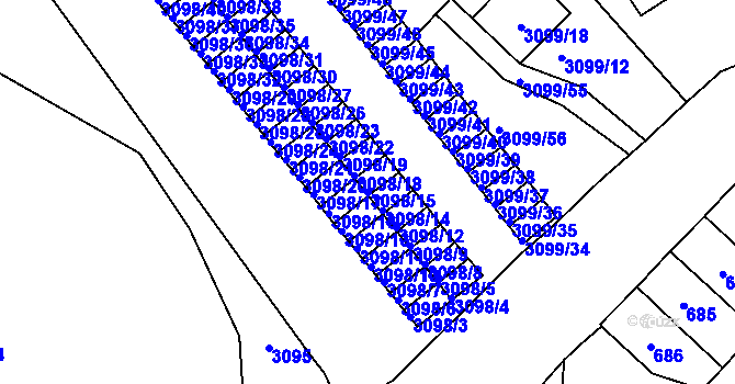 Parcela st. 3098/15 v KÚ Pelhřimov, Katastrální mapa