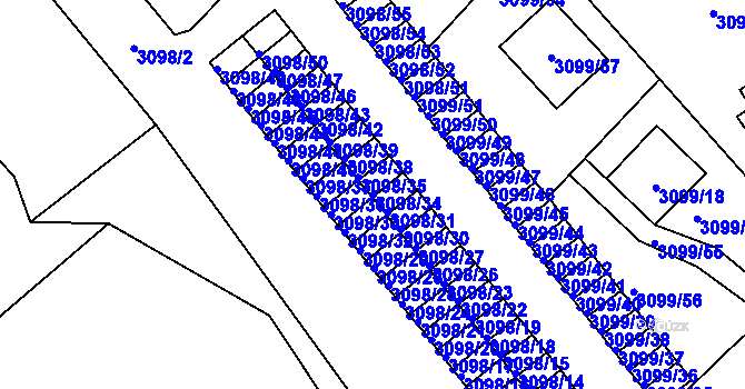 Parcela st. 3098/34 v KÚ Pelhřimov, Katastrální mapa