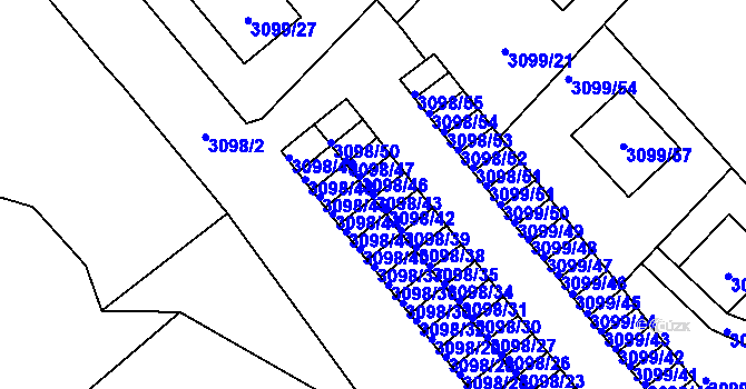 Parcela st. 3098/43 v KÚ Pelhřimov, Katastrální mapa