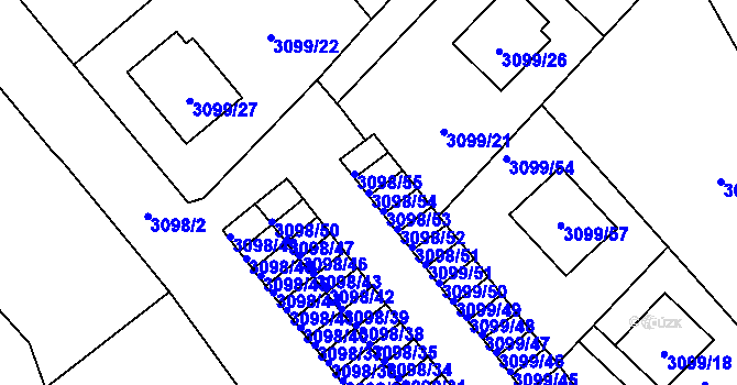 Parcela st. 3098/54 v KÚ Pelhřimov, Katastrální mapa